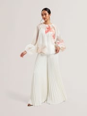 Ted Baker White Haryx-Pleated Wide Leg Crepe Trousers - Image 3 of 8