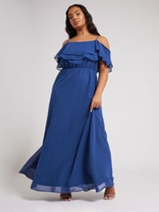 Yours Curve Blue London Plain Cold Shoulder Dress - Image 1 of 5