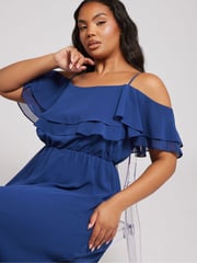 Yours Curve Blue London Plain Cold Shoulder Dress - Image 2 of 5