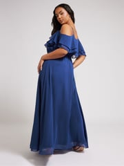 Yours Curve Blue London Plain Cold Shoulder Dress - Image 3 of 5
