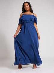 Yours Curve Blue London Plain Cold Shoulder Dress - Image 4 of 5