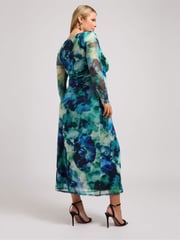 Yours Curve Blue London Mesh Gathered Dress - Image 3 of 5