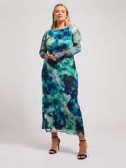 Yours Curve Blue London Mesh Gathered Dress - Image 4 of 5