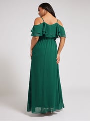 Yours Curve Green London Plain Cold Shoulder Dress - Image 2 of 5