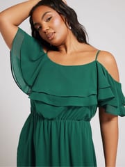 Yours Curve Green London Plain Cold Shoulder Dress - Image 4 of 5