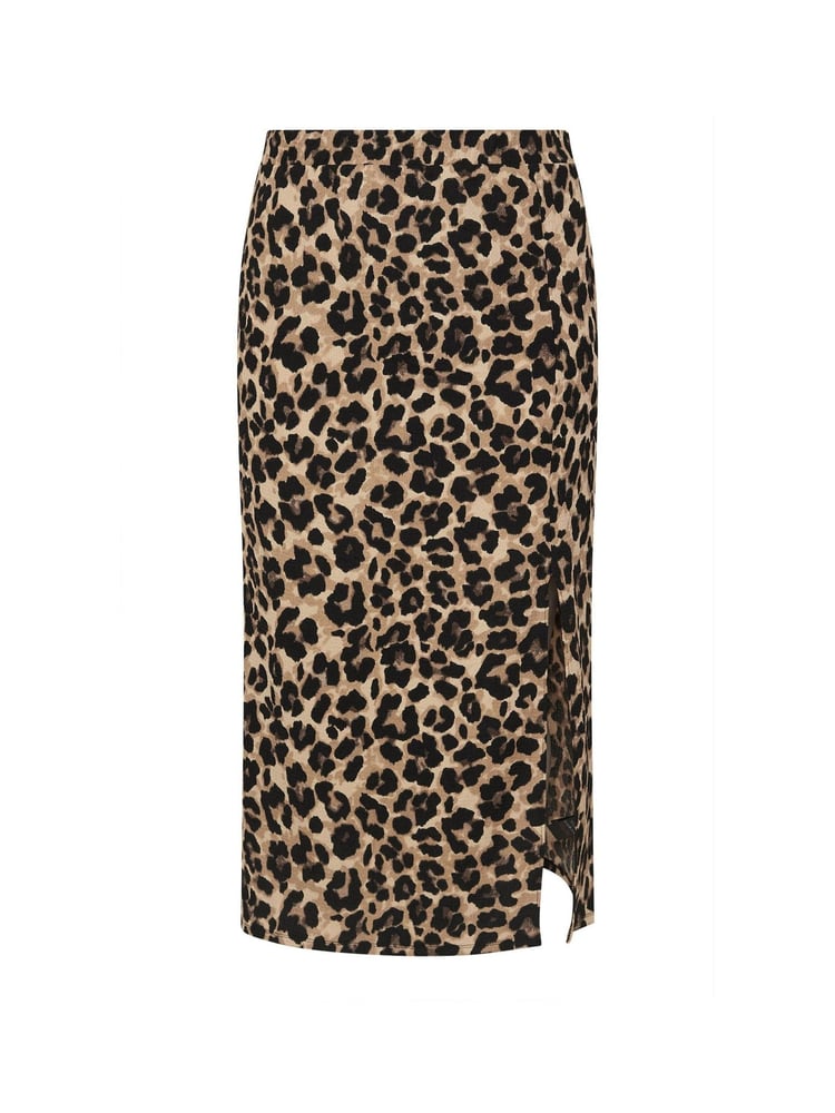 Yours Curve Natural Leopard Print Textured Maxi Skirt - Image 5 of 5
