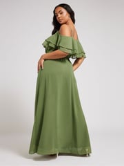 Yours Curve Green London Plain Cold Shoulder Dress - Image 2 of 5