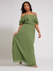Yours Curve Green London Plain Cold Shoulder Dress - Image 3 of 5
