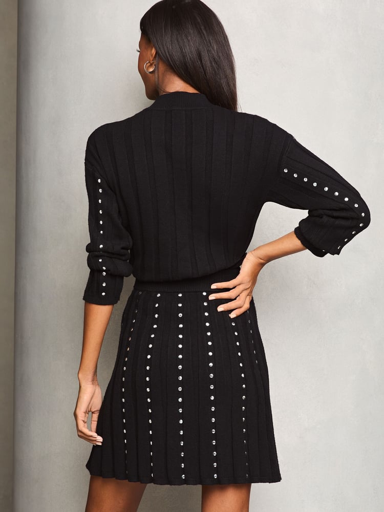 Lipsy Black Studded Knitted Co-ord Skirt Set - Image 2 of 4