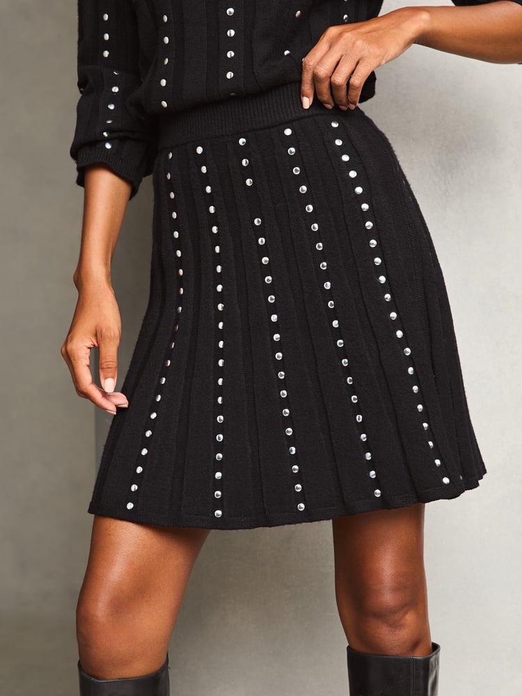 Lipsy Black Studded Knitted Co-ord Skirt Set - Image 4 of 4