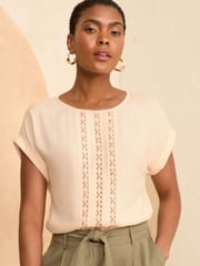 Love & Roses Natural Roll Sleeve T-Shirt - Image 1 of 4