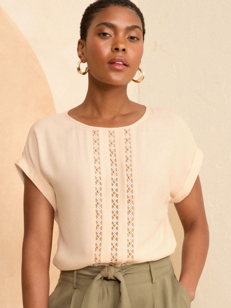 Love & Roses Natural Roll Sleeve T-Shirt - Image 1 of 4