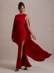 Club L London Red Yuna Draped Maxi Dress With Cape - Image 6 of 6
