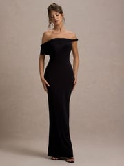 Club L London Black Alonza Twisted Bardot Maxi Dress - Image 1 of 6