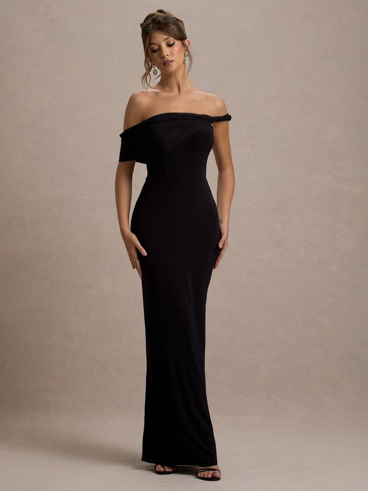 Club L London Black Alonza Twisted Bardot Maxi Dress - Image 1 of 6