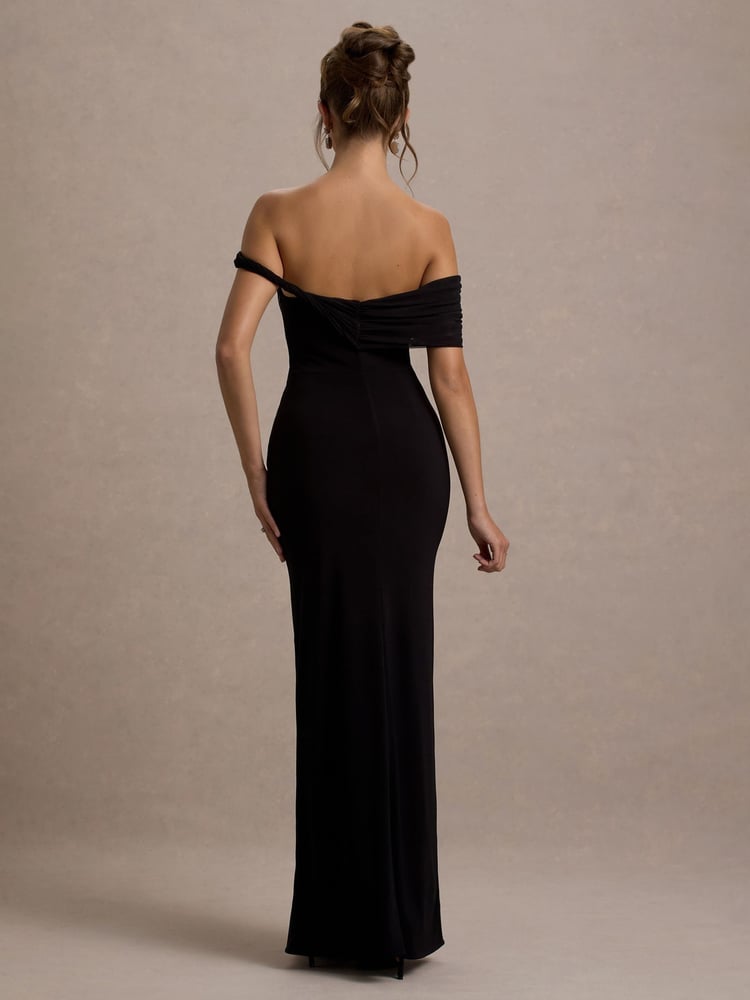 Club L London Black Alonza Twisted Bardot Maxi Dress - Image 2 of 6