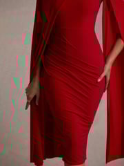 Club L London Red Marysol Asymmetric  Cape Midi Dress - Image 7 of 7