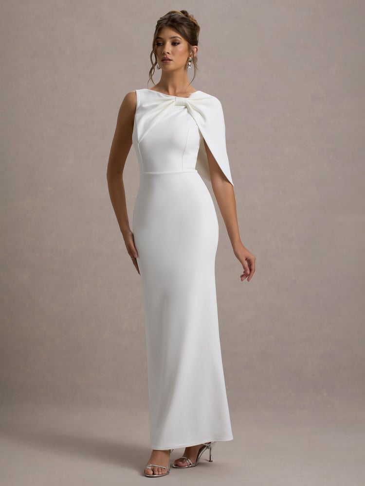 Club L London White Jamela One-Sleeve Maxi Bridal Dress - Image 1 of 6