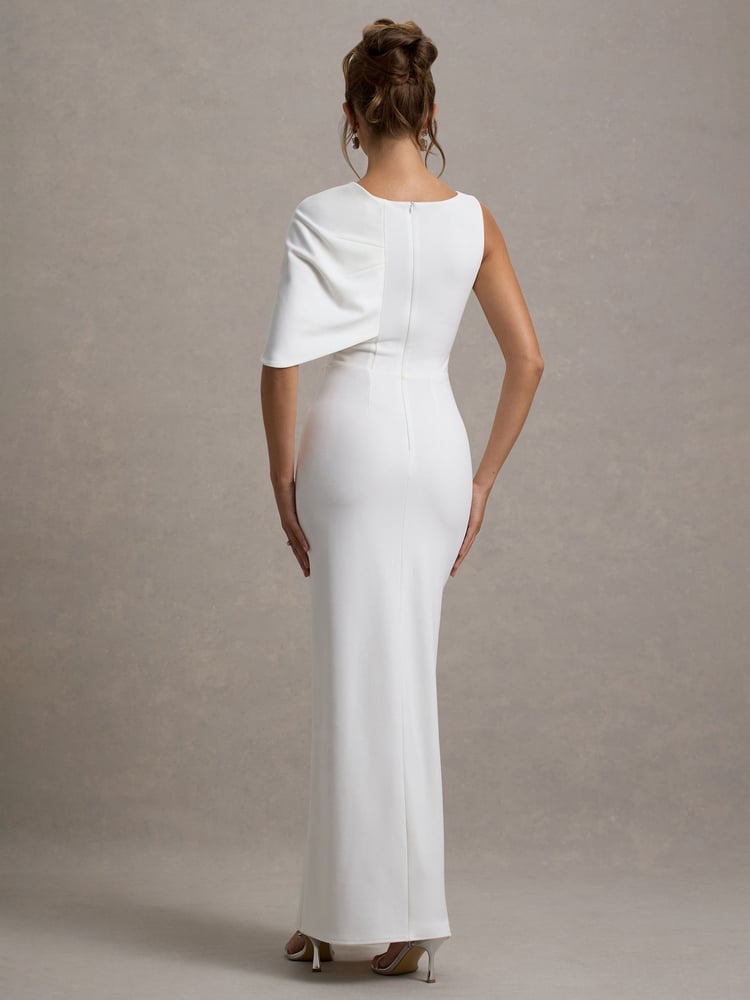 Club L London White Jamela One-Sleeve Maxi Bridal Dress - Image 2 of 6