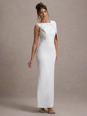 Club L London White Jamela One-Sleeve Maxi Bridal Dress - Image 5 of 6