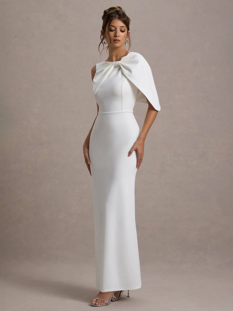 Club L London White Jamela One-Sleeve Maxi Bridal Dress - Image 6 of 6