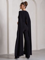 Club L London Black Harley Straight-Leg Jumpsuit With Cape Sleeves - Image 5 of 5