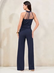 Lipsy Navy Petite Halter Sequin Embellished Lace Top Jumpsuit - Image 4 of 4