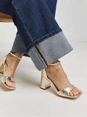Simply Be Gold Barely There Block heel Sandals In Extra Wide Fit - Image 1 of 4