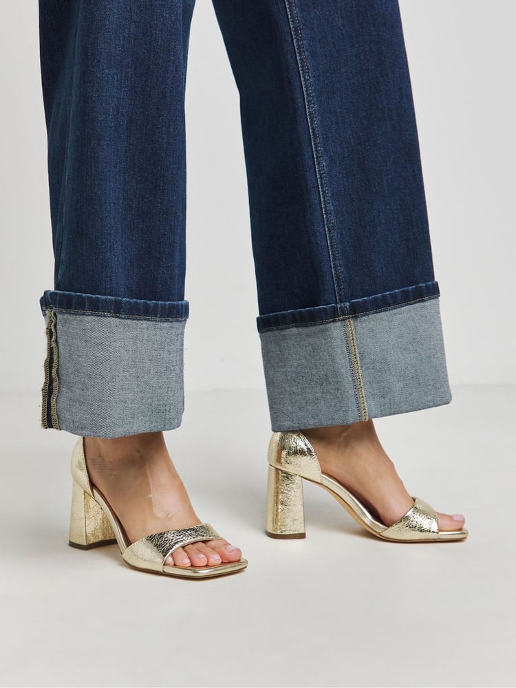 Simply Be Gold Barely There Block heel Sandals In Extra Wide Fit - Image 4 of 4