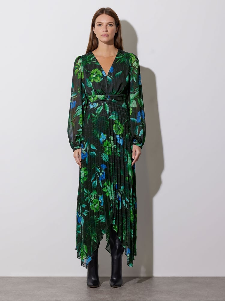 Star by Julien MacDonald Green Pleated Floral Leaf Dress - Image 2 of 6
