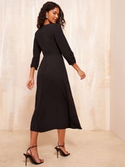 Friends Like These Black Tulip Sleeve Belted Flute Hem Dress - Image 4 of 4