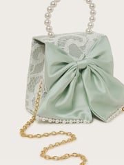 Monsoon Green Pearly Bow Bridesmaid Lace Bag - Image 3 of 3