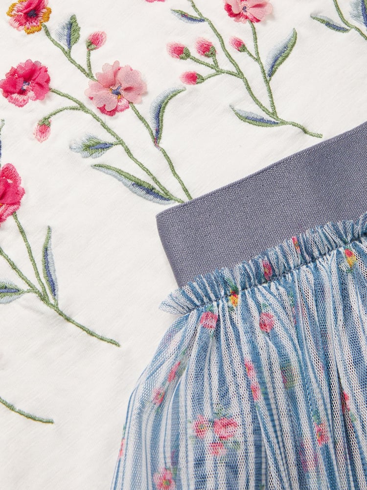 Monsoon Blue Floral Print T-Shirt and Tulle Skirt Set - Image 4 of 4 Monsoon Blue Floral Print T-Shirt and Tulle Skirt Set - Image 4 of 4