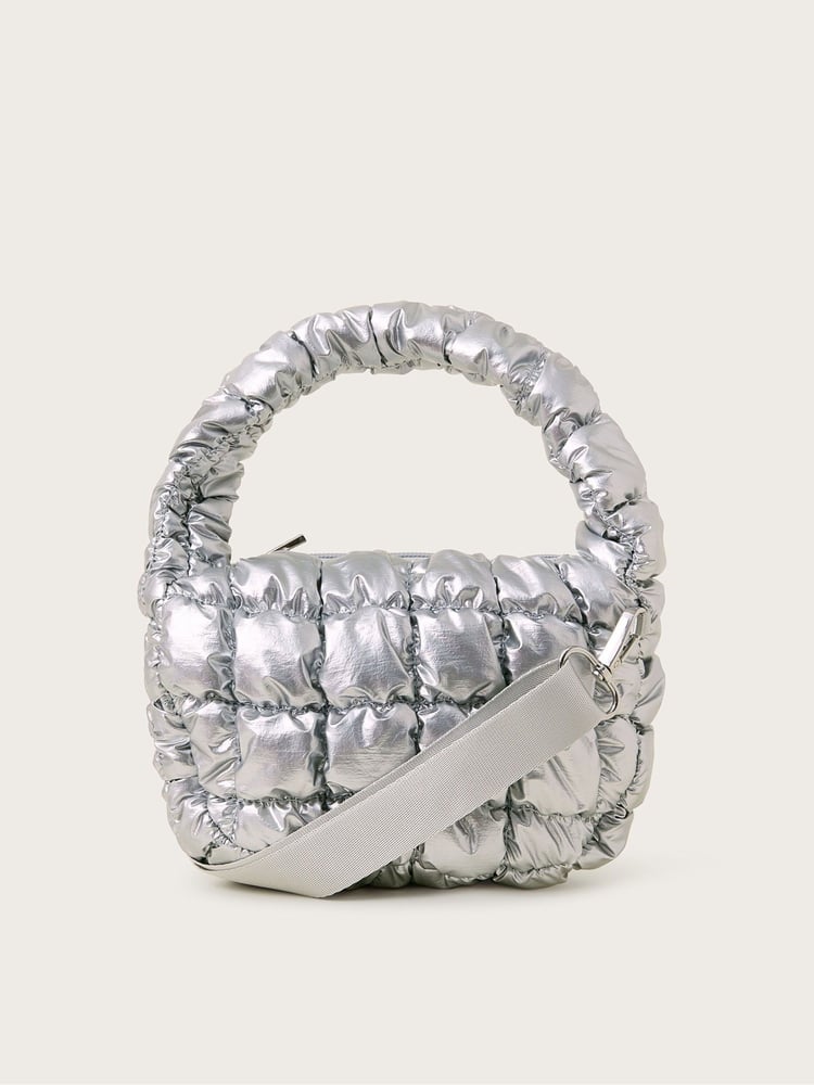 Monsoon Silver Quilted Metallic Tote Bag - Image 1 of 4 Monsoon Silver Quilted Metallic Tote Bag - Image 1 of 4