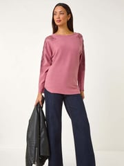 Roman Pink Hotfix Embellished Sleeve Knit Jumper - Image 2 of 5