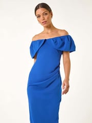 Roman Blue Scuba Bardot Stretch Midi Dress - Image 1 of 5