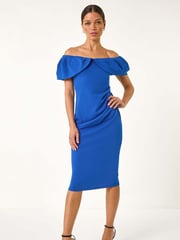 Roman Blue Scuba Bardot Stretch Midi Dress - Image 2 of 5