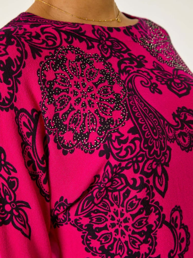 Roman Pink Henna Print Hotfix Detail Knit Jumper - Image 5 of 5