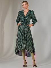 Jolie Moi Green Metallic Spot Print Puffy Sleeve Maxi Dress - Image 1 of 6