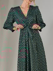 Jolie Moi Green Metallic Spot Print Puffy Sleeve Maxi Dress - Image 3 of 6