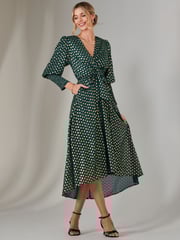 Jolie Moi Green Metallic Spot Print Puffy Sleeve Maxi Dress - Image 4 of 6