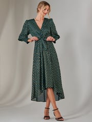 Jolie Moi Green Metallic Spot Print Puffy Sleeve Maxi Dress - Image 6 of 6