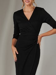 Jolie Moi Black Metallic Wrap Bodycon Dress - Image 2 of 4