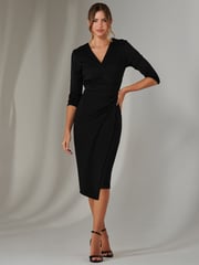 Jolie Moi Black Metallic Wrap Bodycon Dress - Image 3 of 4