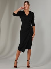 Jolie Moi Black Metallic Wrap Bodycon Dress - Image 4 of 4