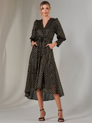 Jolie Moi Black Metallic Spot Print Puffy Sleeve Maxi Dress - Image 1 of 6