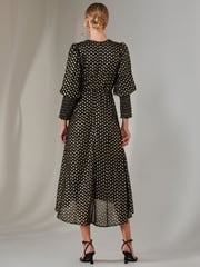 Jolie Moi Black Metallic Spot Print Puffy Sleeve Maxi Dress - Image 2 of 6