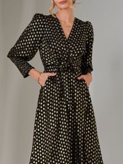 Jolie Moi Black Metallic Spot Print Puffy Sleeve Maxi Dress - Image 3 of 6