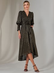 Jolie Moi Black Metallic Spot Print Puffy Sleeve Maxi Dress - Image 4 of 6