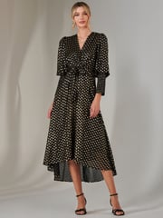 Jolie Moi Black Metallic Spot Print Puffy Sleeve Maxi Dress - Image 5 of 6